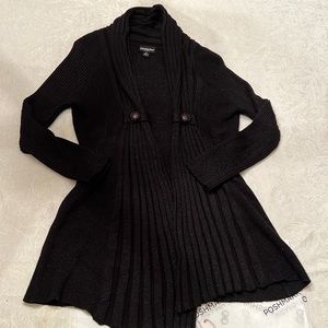 Black Metallic Shawl style tunic length sweater Sz XS